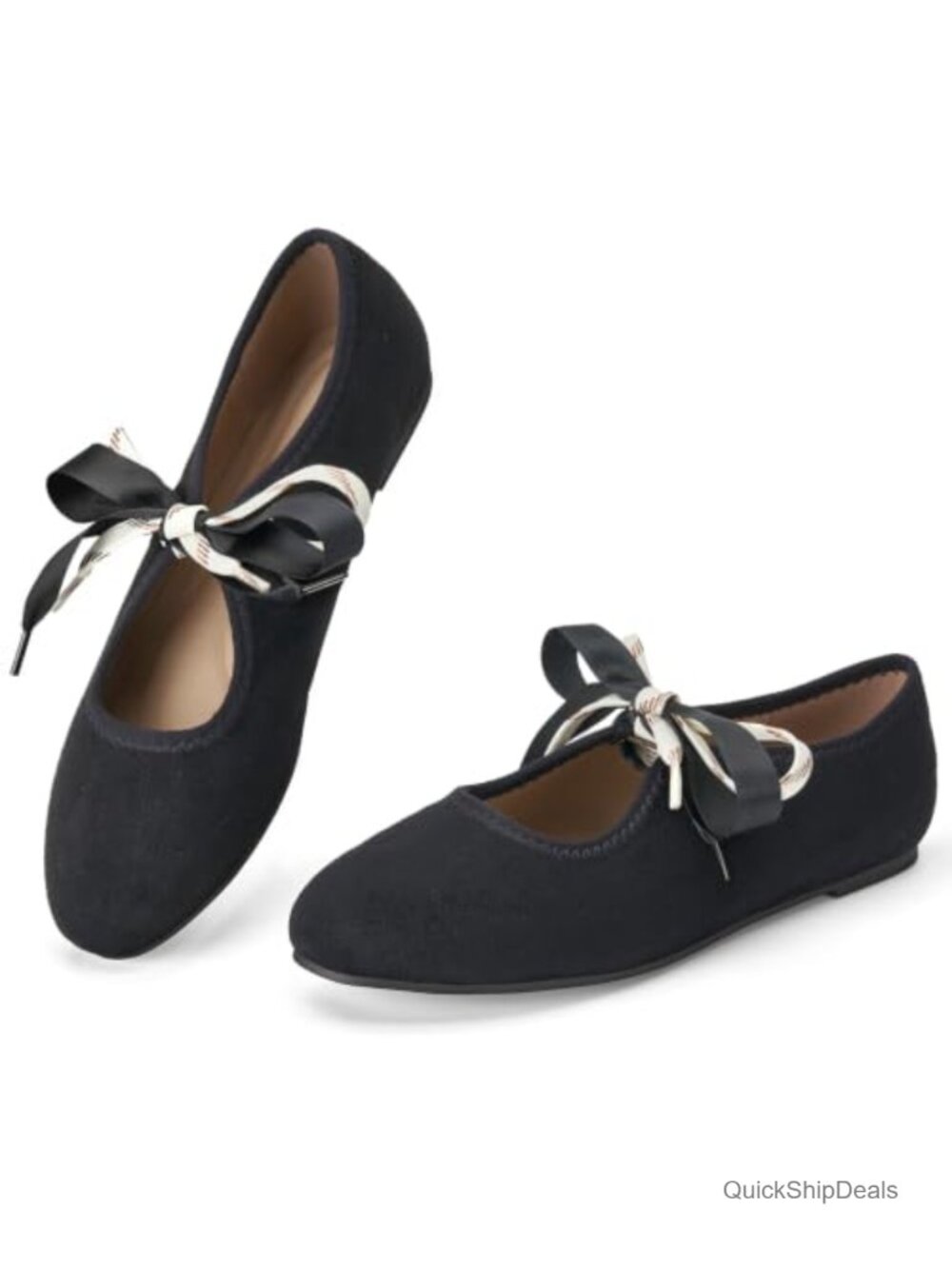 Suede Ballet Flats Mary Jane with Bow Arch Support Cushioned Casual